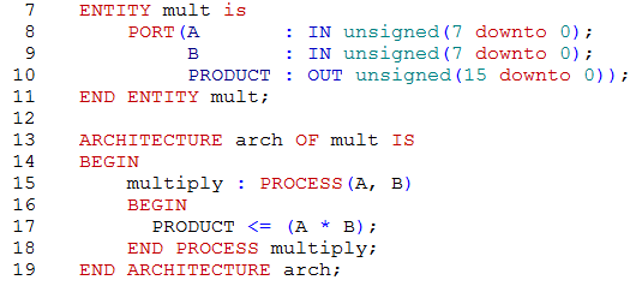 Code example of performing multiplication in VHDL