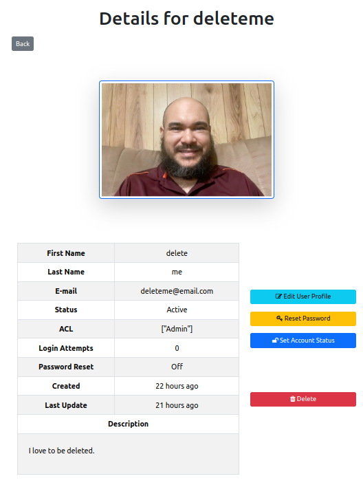 Administration view of profile