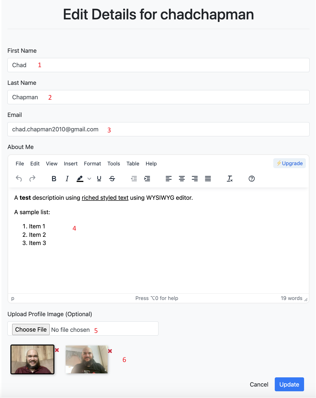 Edit profile view