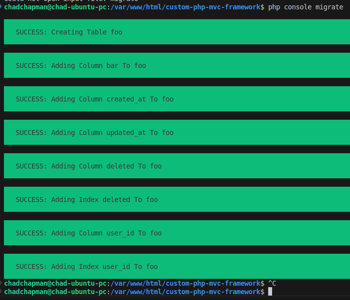 Migrate output example
