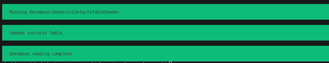 Database seeding console output