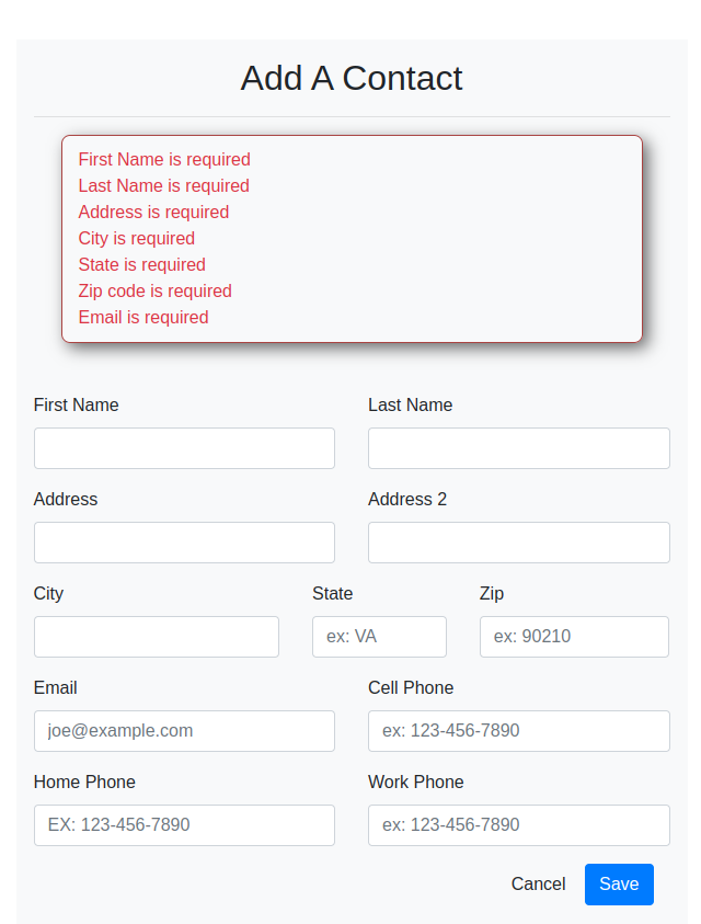 Display errors example